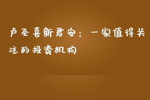 卢圣喜新君安：一家值得关注的投资机构_https://m.gongyisiwang.com_财经咨询_第1张