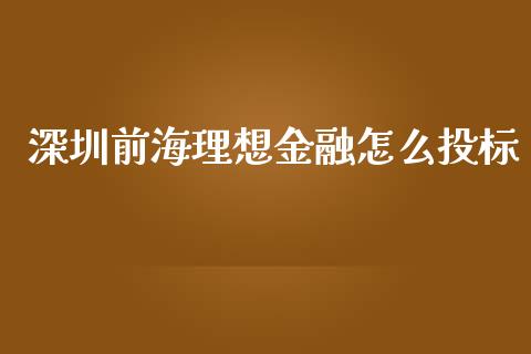 深圳前海理想金融怎么投标_https://m.gongyisiwang.com_财经咨询_第1张