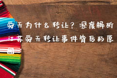 舜天为什么转让？深度解析江苏舜天转让事件背后的原因_https://m.gongyisiwang.com_信托投资_第1张