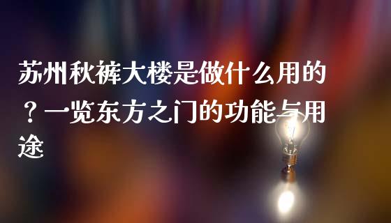苏州秋裤大楼是做什么用的？一览东方之门的功能与用途_https://m.gongyisiwang.com_理财投资_第1张