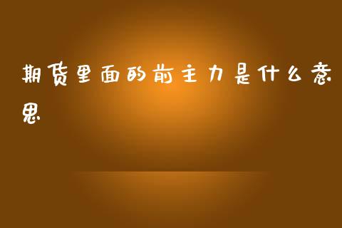 期货里面的前主力是什么意思_https://m.gongyisiwang.com_债券咨询_第1张