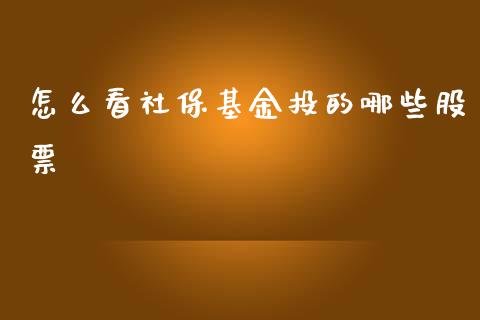 怎么看社保基金投的哪些股票_https://m.gongyisiwang.com_理财投资_第1张