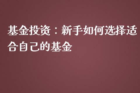 基金投资：新手如何选择适合自己的基金_https://m.gongyisiwang.com_理财产品_第1张