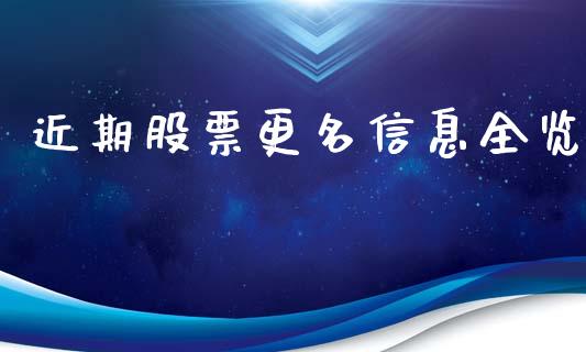 近期股票更名信息全览_https://m.gongyisiwang.com_商业资讯_第1张