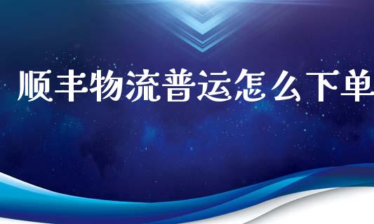 顺丰物流普运怎么下单_https://m.gongyisiwang.com_债券咨询_第1张