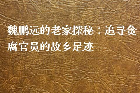 魏鹏远的老家探秘：追寻贪腐官员的故乡足迹_https://m.gongyisiwang.com_保险理财_第1张