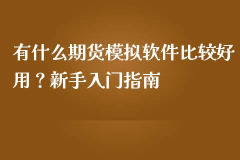 有什么期货模拟软件比较好用？新手入门指南_https://m.gongyisiwang.com_保险理财_第1张