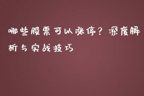 哪些股票可以涨停？深度解析与实战技巧_https://m.gongyisiwang.com_保险理财_第1张