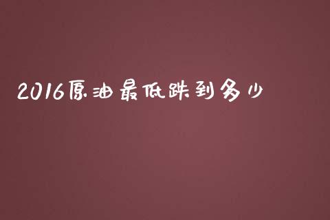 2016原油最低跌到多少_https://m.gongyisiwang.com_保险理财_第1张