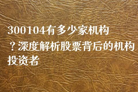 300104有多少家机构？深度解析股票背后的机构投资者_https://m.gongyisiwang.com_保险理财_第1张